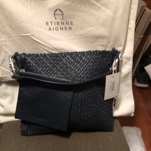 Etienne Aigner Navy Woven Crossbody Bag